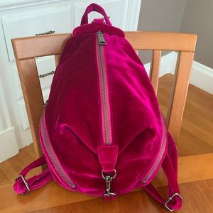 Rebecca Minkoff pink velvet backpack